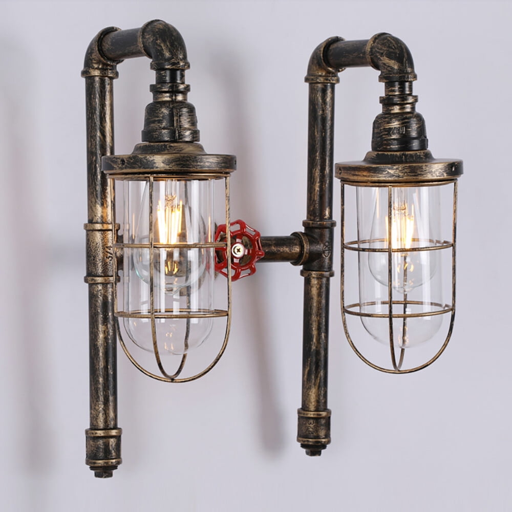 MIYIOKON Double-head Wall Sconce Light, 2-Light Retro Wall Lamp, Vintage Water Pipe Wall Lamp Light Fixture