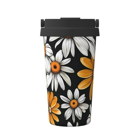 

Vsdgher Yellow White Daisy Pattern Coffee Mug Pobtable To Stainless Steel Coffee Tumbler Coffee Cups with Lids Thermos for Hot and Cold Drink