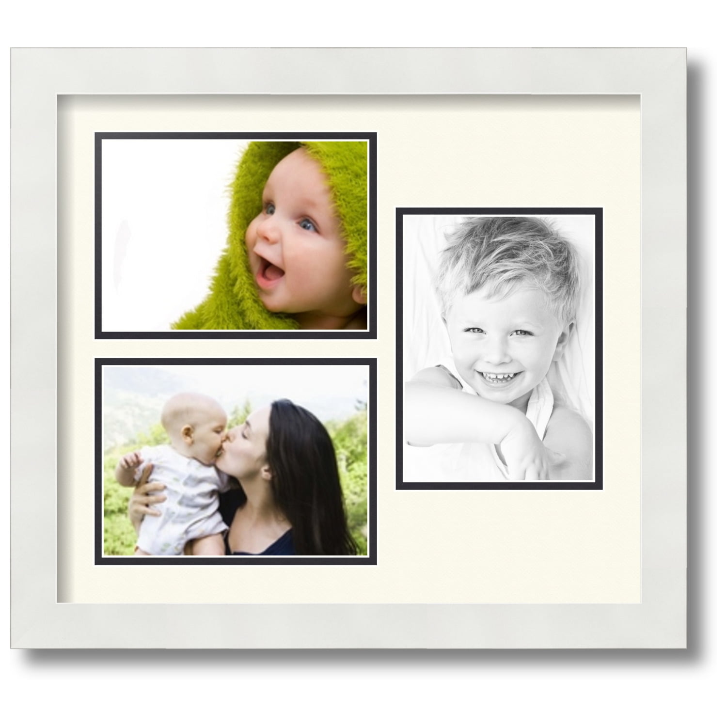 ArtToFrames Collage Photo Picture Frame with 3 5x7 Openings, Framed in White with Off White