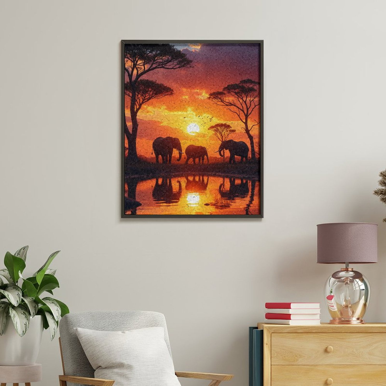 Paint By Numbers Kit for Adults Beginner - Elephants Sunset Reflection Serengeti DIY Canvas Painting Kits for Adults, Frameless Paint By Number for Adults for Home Wall Decor 16x20 Inch