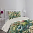 thumbnail image 2 of Ambesonne Jungle Floral Quilted Coverlet 2 Pcs, Medieval Style Bloom, Twin Size, Green Multicolor, 2 of 4