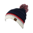 thumbnail image 3 of C.C Unisex College High School Team Color Two Tone Pom Pom Knit Beanie Hat, Nautical Blue/White, 3 of 3