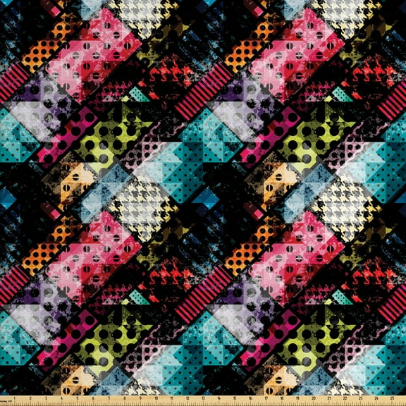 Ambesonne Abstract Fabric by the Yard Upholstery, Vibrant Traditional, 2 Yards, Multicolor