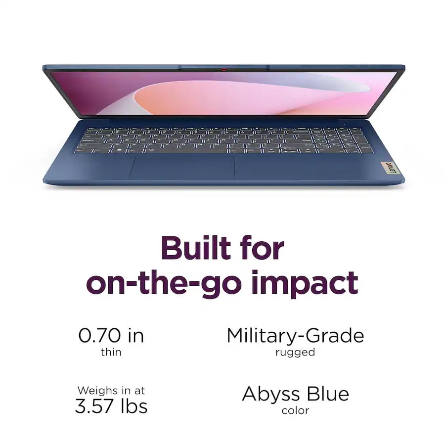 Lenovo IdeaPad Slim 3 15.6" FHD Laptop, AMD Ryzen 5 40, 8GB DDR5 RAM, 512GB SSD, AMD Radeon 610M, Windows 11 Home, Copilot AI, Abyss Blue, 82XQ012HUS