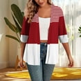 thumbnail image 2 of Htigea 3/4 Sleeve Cardigan for Women Color Block Open Front Comfy Cardigans Blouses Lightweight Tops Red,M, 2 of 4