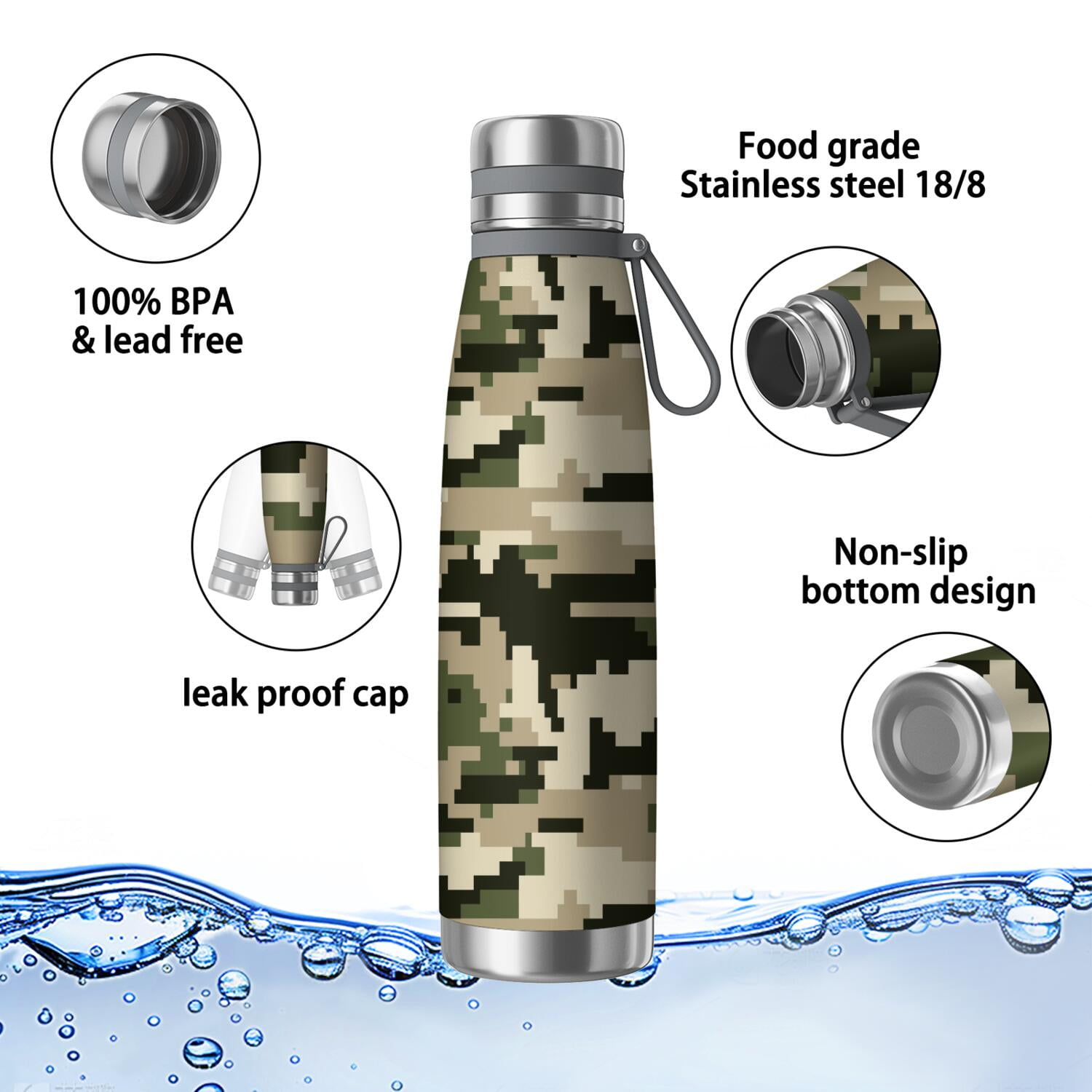 29oz Insulated Water Bottle with Tea Infuser, Stainless Steel Travel Mug, Camouflage Print