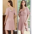 thumbnail image 4 of Ekouaer Labor and Delivery Gown for Hospital Short Sleeve Maternity Nursing Dress Nightgown with Button Misty Rose L, 4 of 5