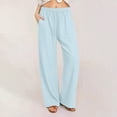thumbnail image 4 of Women's Linen Pants Drawstring Elastic Waist Pants with Pockets Flowy Wide Leg Straight Leg Slacks Casual Baggy Trousers Fashion Trendy Pant 2026 Summer Beach Vacation Outfits, 4 of 9