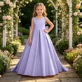 thumbnail image 4 of JUMEYU Little Girls Satin Flower Girl Dress Long Sleeveless Bow Wedding Formal Gown Dresses Size 10 (Light Purple,10 Years), 4 of 9