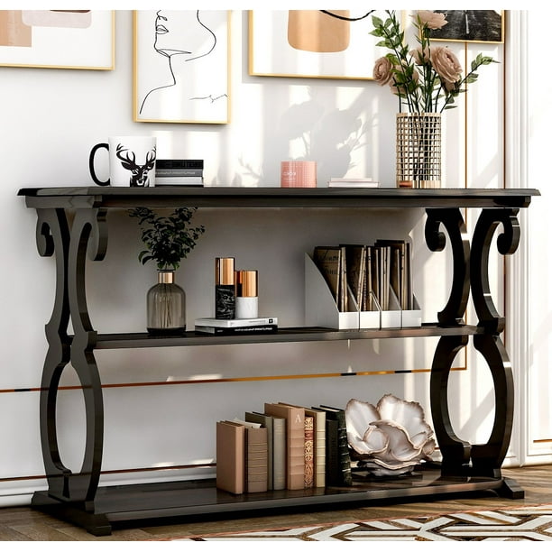 Console Table With Shelves Segmart 48 Sofa Entry Narrow 3 Tier Entryway Shelf Elegant For Small Spaces Living Room Hallway Foyer Black H1098 Console Table With Shelves Segmart 48, Elegant Console Table Design