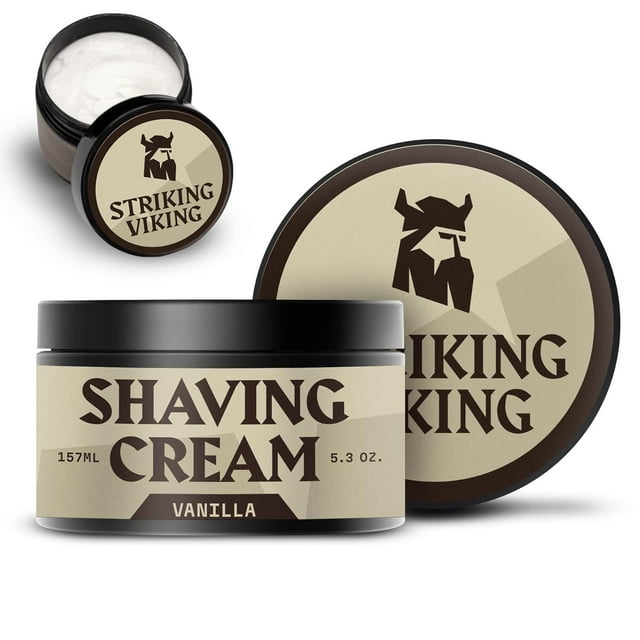 Striking Viking Crema de afeitar para hombres con aroma a vainilla, piel sensible, ayuda a hidratar, proteger y calmar la irritación, 5.3 onzas líquidas (paquete de 1) - Crema de afeitar para hombres