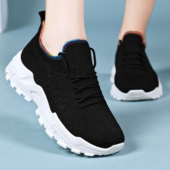 Fdrone Women's Fashion Chunky Sneakers Comfortable Sport Running Slip On Mid Heel Lightweight Athletic Sports Gym Work Mesh Lace Up Dad Shoes Casual Shoes