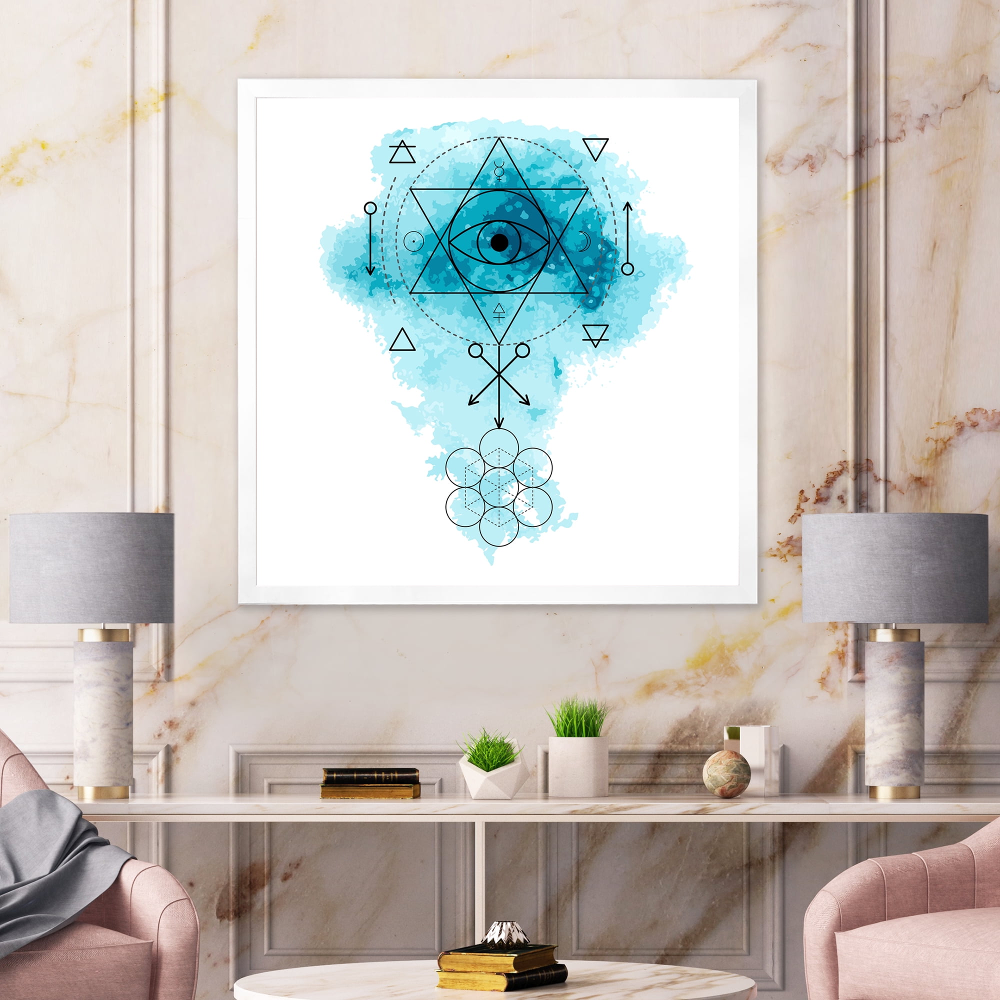 Designart 'Sacred Geometry and Symbol of Alchemy II' Bohemian & Eclectic Framed Art Print