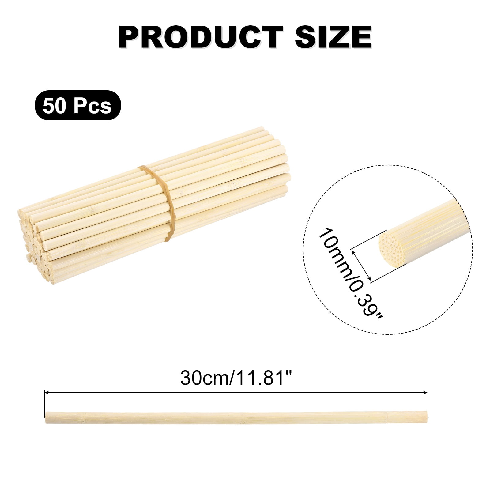 Uxcell Wooden Dowel Rods, 3/8 x 12 Inch Round Dowel Rod Wood Sticks Bamboo Stick for Arts Crafts Photo Booth Props DIY Building Model, 50 Pack