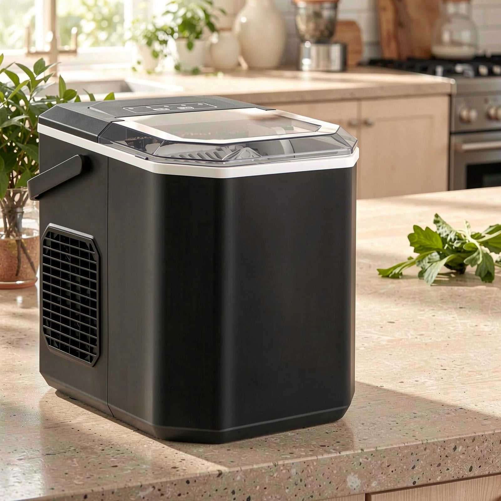 RUIE Countertop Ice Maker,Portable Ice Machine with 26.5 Lbs/Day Production and Self-Cleaning,2 Ice Sizes,One-Button Start,Bullet Ice Maker for Home Kitchen Office Party