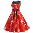 thumbnail image 1 of Fridja Robe Vintage Évasée en Dentelle pour Femmes Mode Robe de Bal Sans Manches Imprimée Noël Fête, 1 of 9
