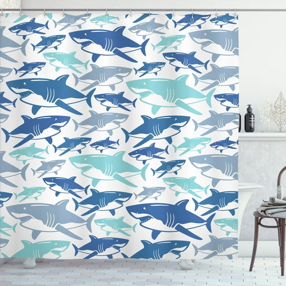 Ambesonne Shark Shower Curtain, Underwater Fish Art Pattern, 69"Wx70"L, Mint Green