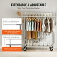 thumbnail image 3 of KFFKFF Support à Vêtements Robuste, Porte-Vêtements à Double Barre pour Draperies, Élévation Modifiable et Portée Extensible avec Zone de Rangement Inférieure, Capacité de Charge de 600 Lb, 3 of 9