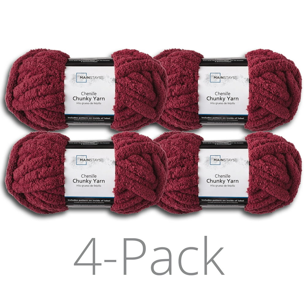 Mainstays Chunky Chenille Yarn, 31.7 yd, Burgundy, 100 Polyester