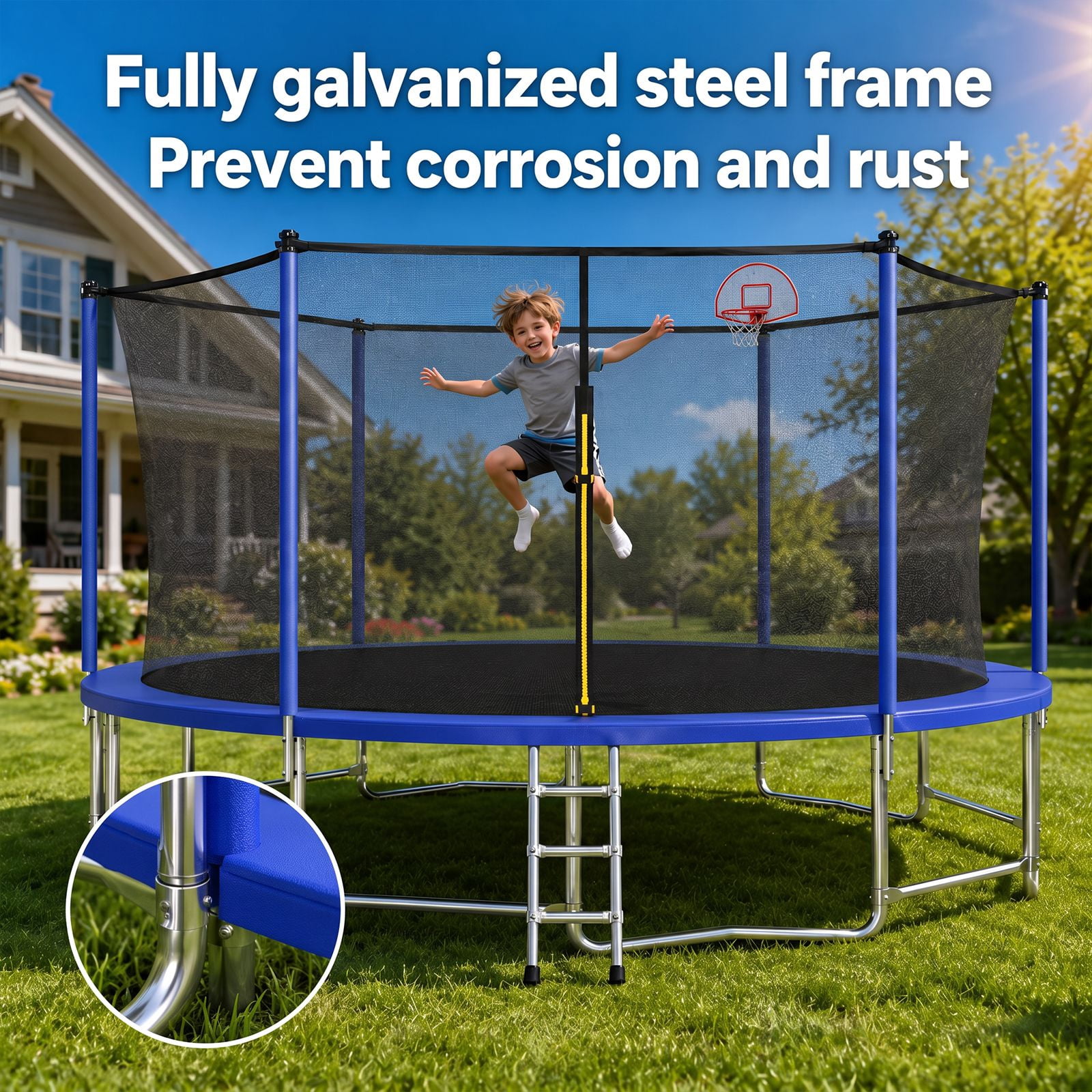 Alvantor 16Ft Trampoline for Kids & Adults, Upgrad Trampolines with Enclosure Net and Basketball Hoop for Backyard Blue