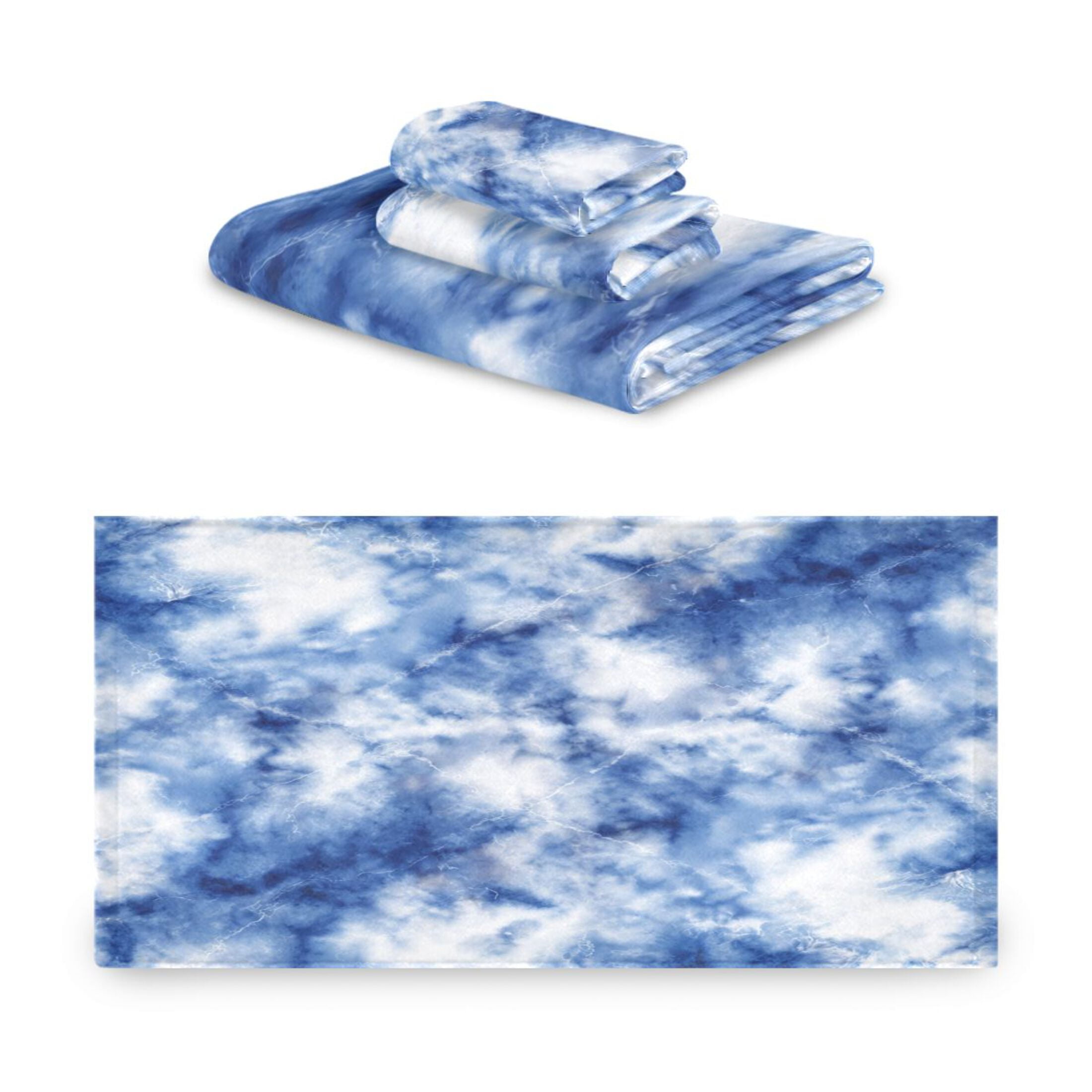 3 Piece Bath Towels Set Bath Towel, Hand Towel and Face Towel for Bathroom, Gym, Hotel Blue Tie-dye Pattern