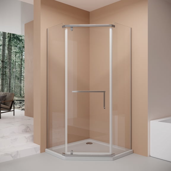 36"x36"x72" Frameless Neo-Angle Pivot Shower Door, 1/4" Tempered Glass, Chrome, No Base