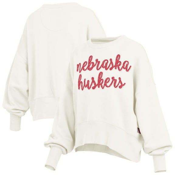 Women's Pressbox Cream Nebraska Huskers Oversized Chelsea Waist Length Pullover Sweatshirt