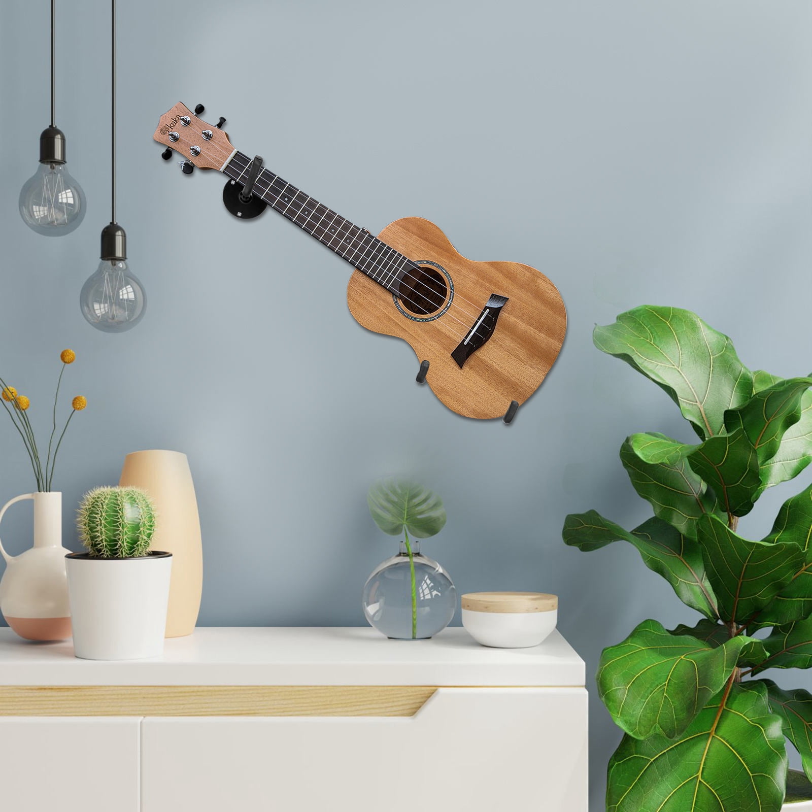 Mobutofu 1Set Black Metal Horizontal Guitar Wall Mount Holder for Bass Ukulele with Screw Set