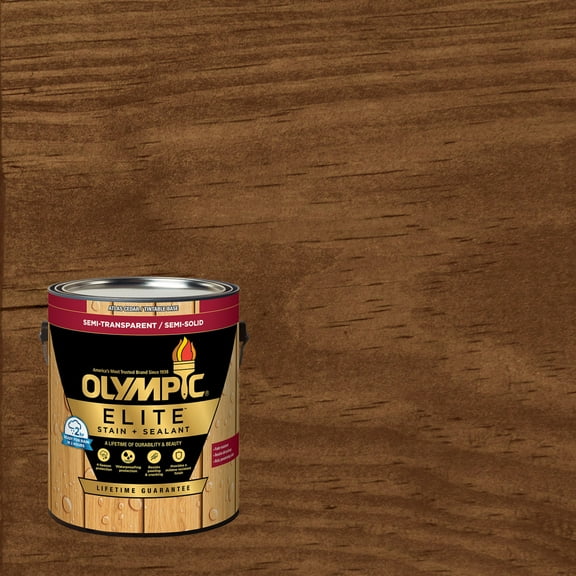 Olympic Elite 1 Gallon ST-2026 Teak Semi-Transparent Exterior Stain and Sealer in One Low VOC