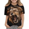 thumbnail image 1 of fnnxnal Boys Lion Graphic Short Sleeve T-Shirt, Multicolor Roaring Animal Print, Polyester Blend Crew Neck,Size 3-4 T, 1 of 3