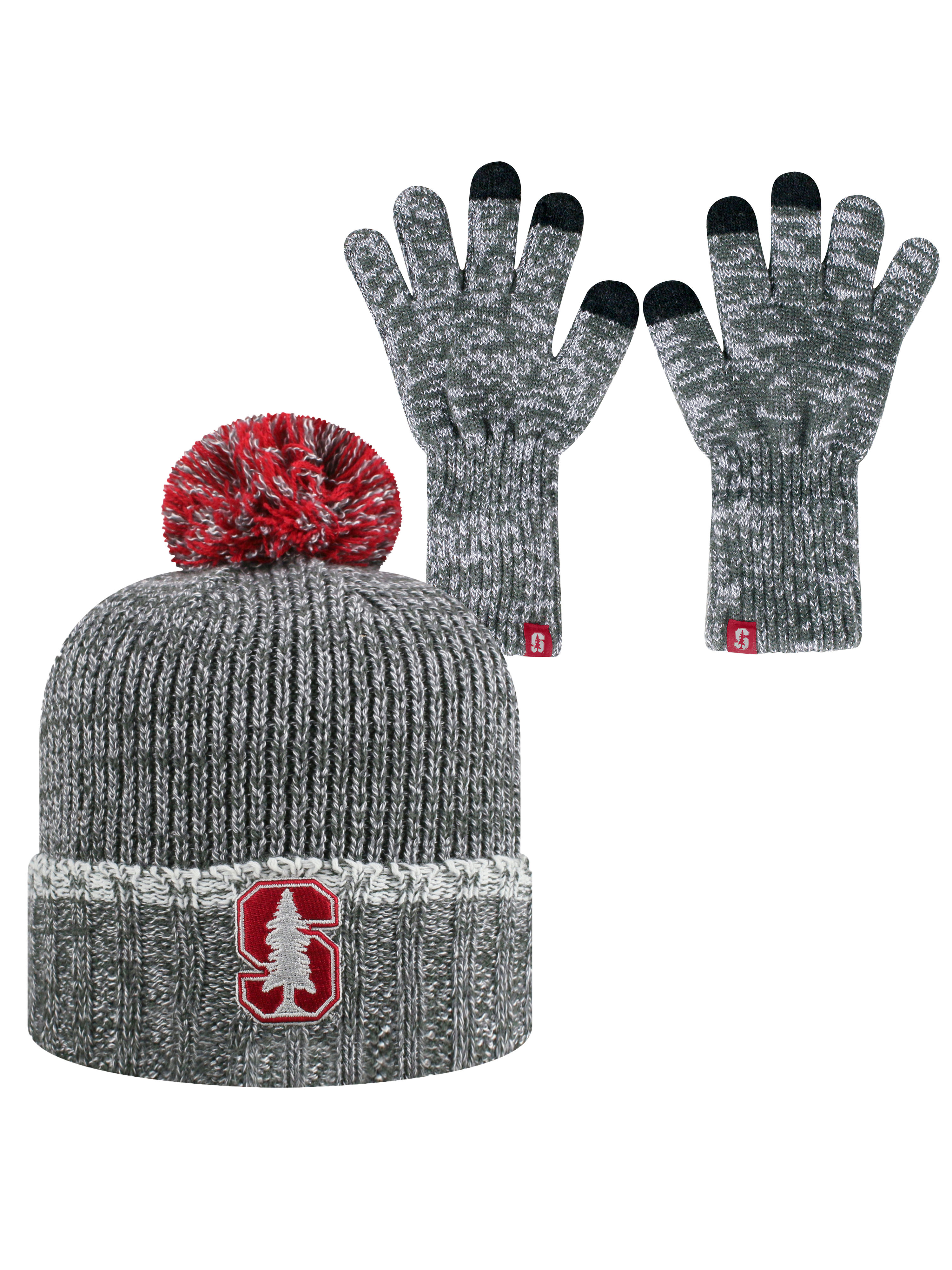 Combo Frostbite Cuffed Knit Sock Hat Cap Beanie and Gloves