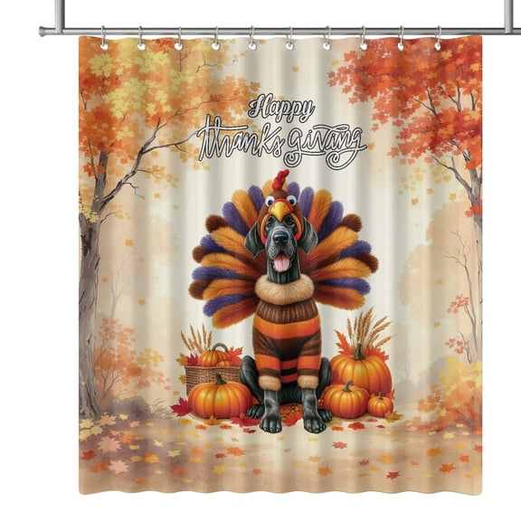 Happy Thanksgiving Great Dane Turkey Costume Pumpkins Autumn Leaves Shower Curtain Danes Dog Lover Gifts Waterproof Bathroom Bathtub Curtain - 130144