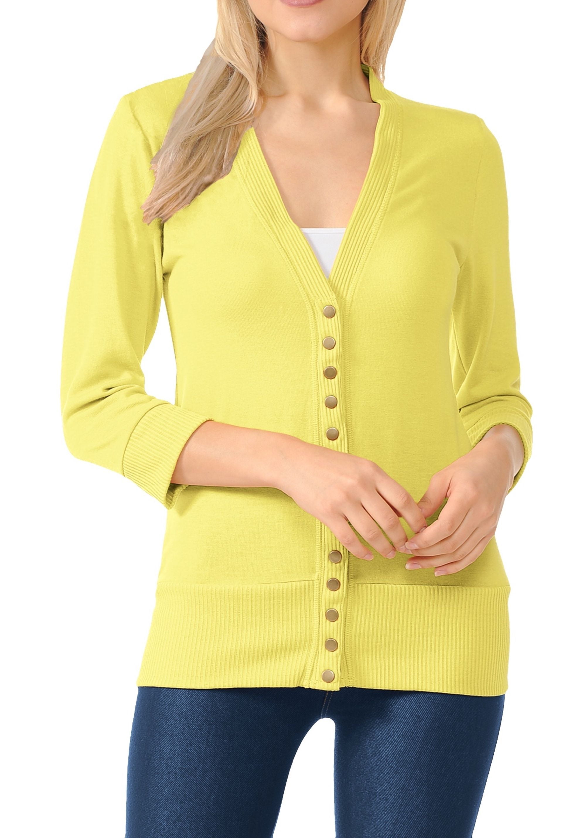 ClothingAve. Women's 3/4 Sleeve Soft Snap Button Cardigan with Ribbed Cuffs and Hemin Over 20