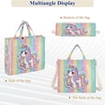thumbnail image 6 of Corduroy Composite Fabric Tote Bag Magnetic Snap Large Capacity Crossbody Bag Beige Shoulder Strap Cute Cartoon Unicorn, 6 of 8