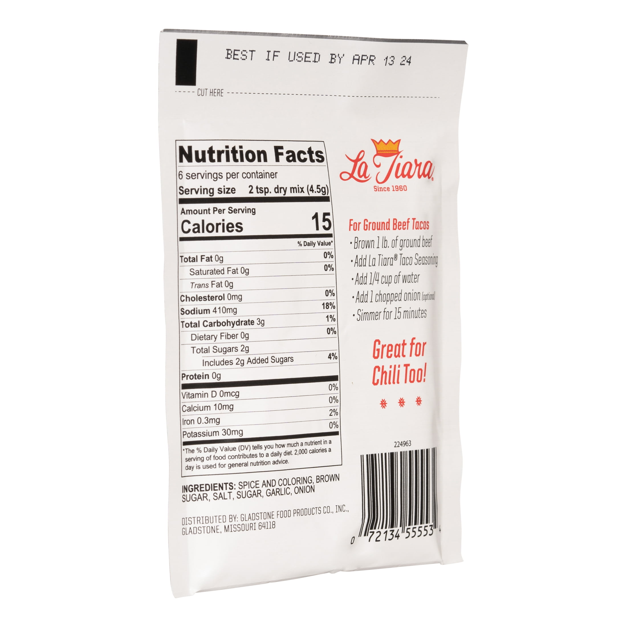 La Tiara Authentic Mexican Taco Seasoning, 1-Ounce Packet