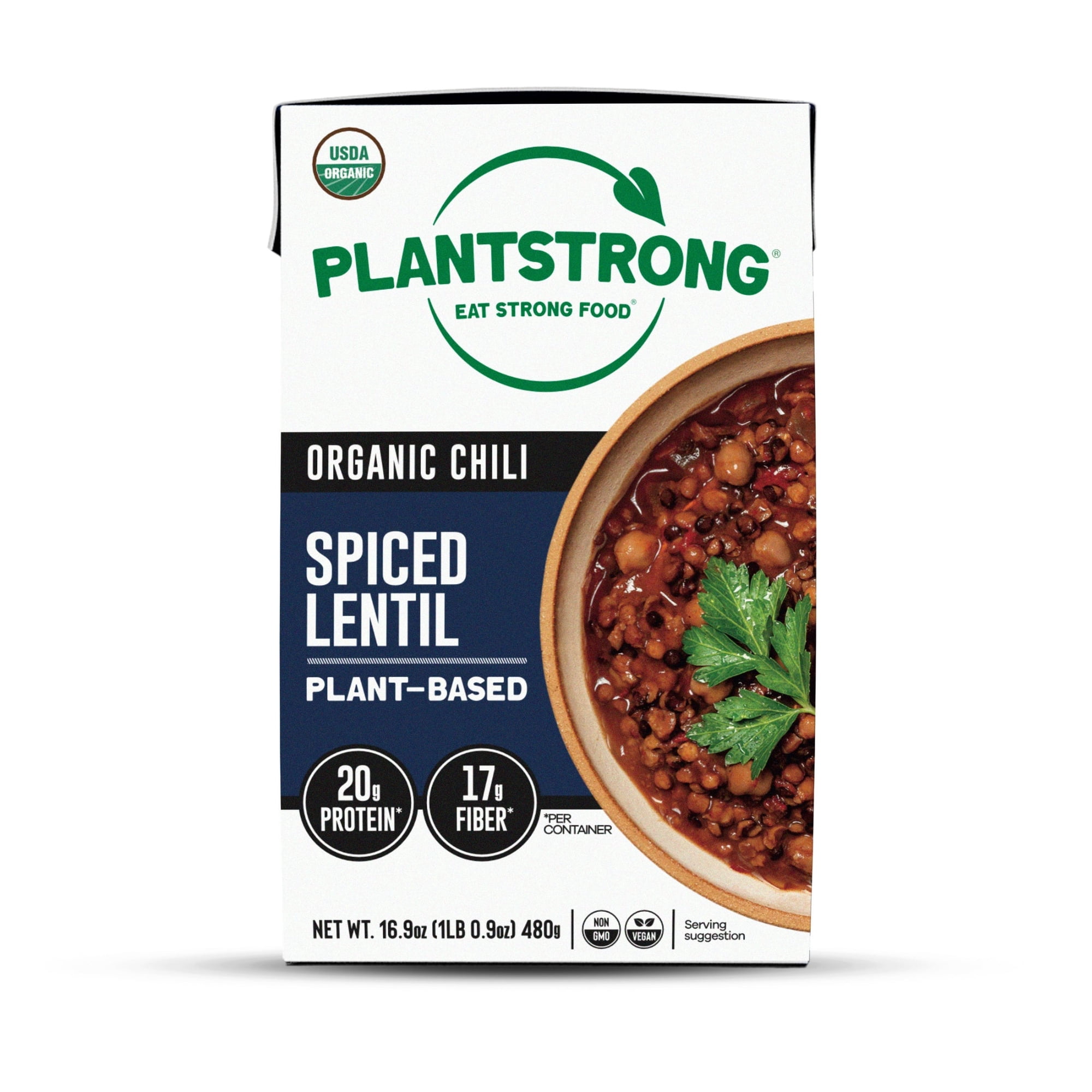 PLANTSTRONG Spiced Lentil Chili - Shelf-Stable, Ready-To-Eat, Protein Packed and a Good Source of Fiber