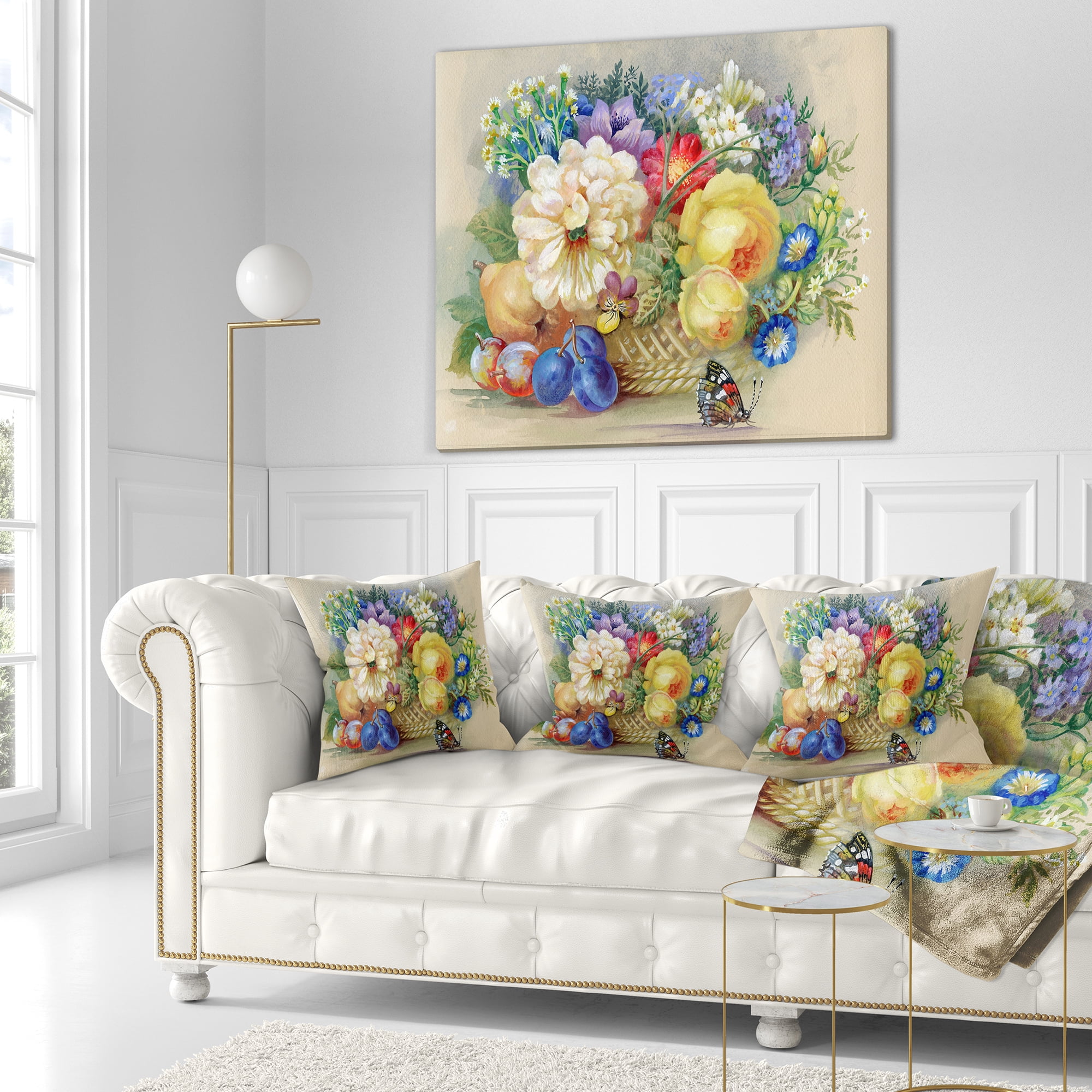 Designart Bunch of Flowers and Fruits - Floral Throw Pillow - 16x16