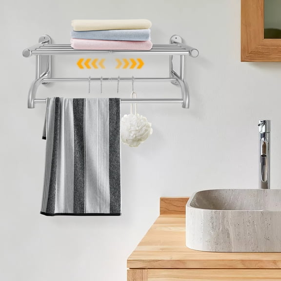 Towel Rack Bathroom Hotel Rail Holder Stainless Steel Wall Mounted Storage Shelf for Kitchen, Bathroom