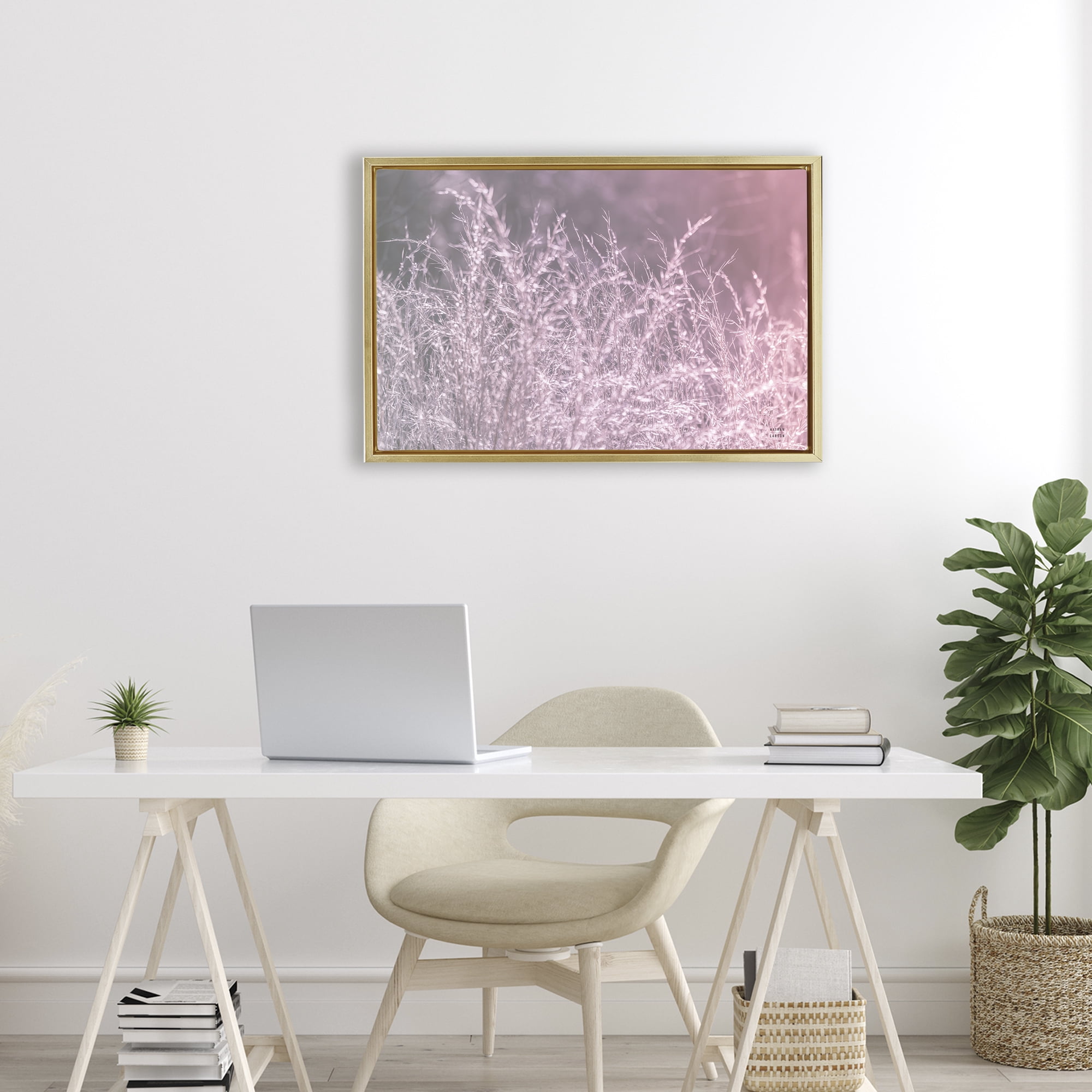 Stupell Industries Pink Morning Gentle Meadow Gold Framed Floater Canvas Wall Art, design by Nathan Larson