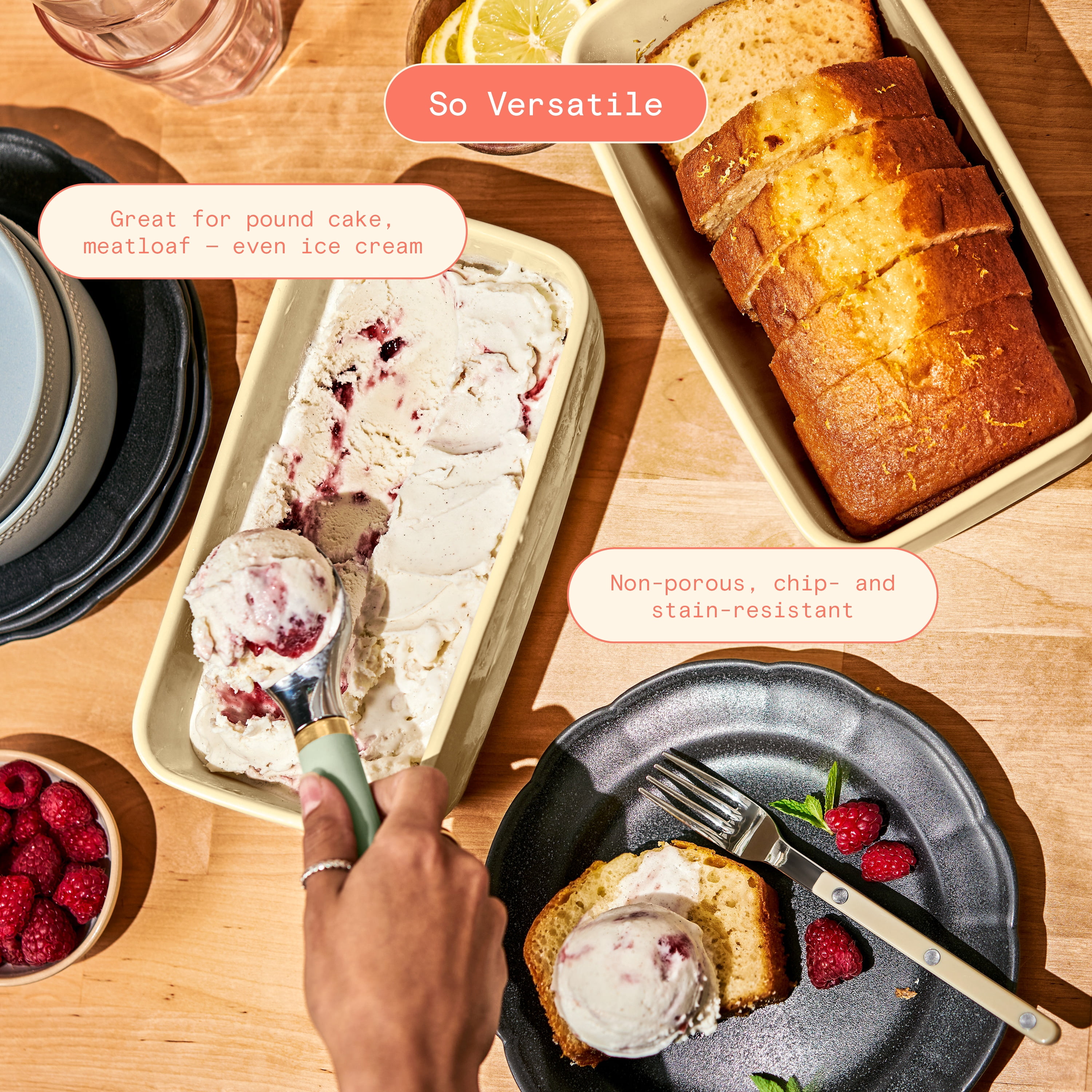 Beautiful 8.75”x 4.75” Stoneware Loaf Pan, Buttercream by Drew Barrymore