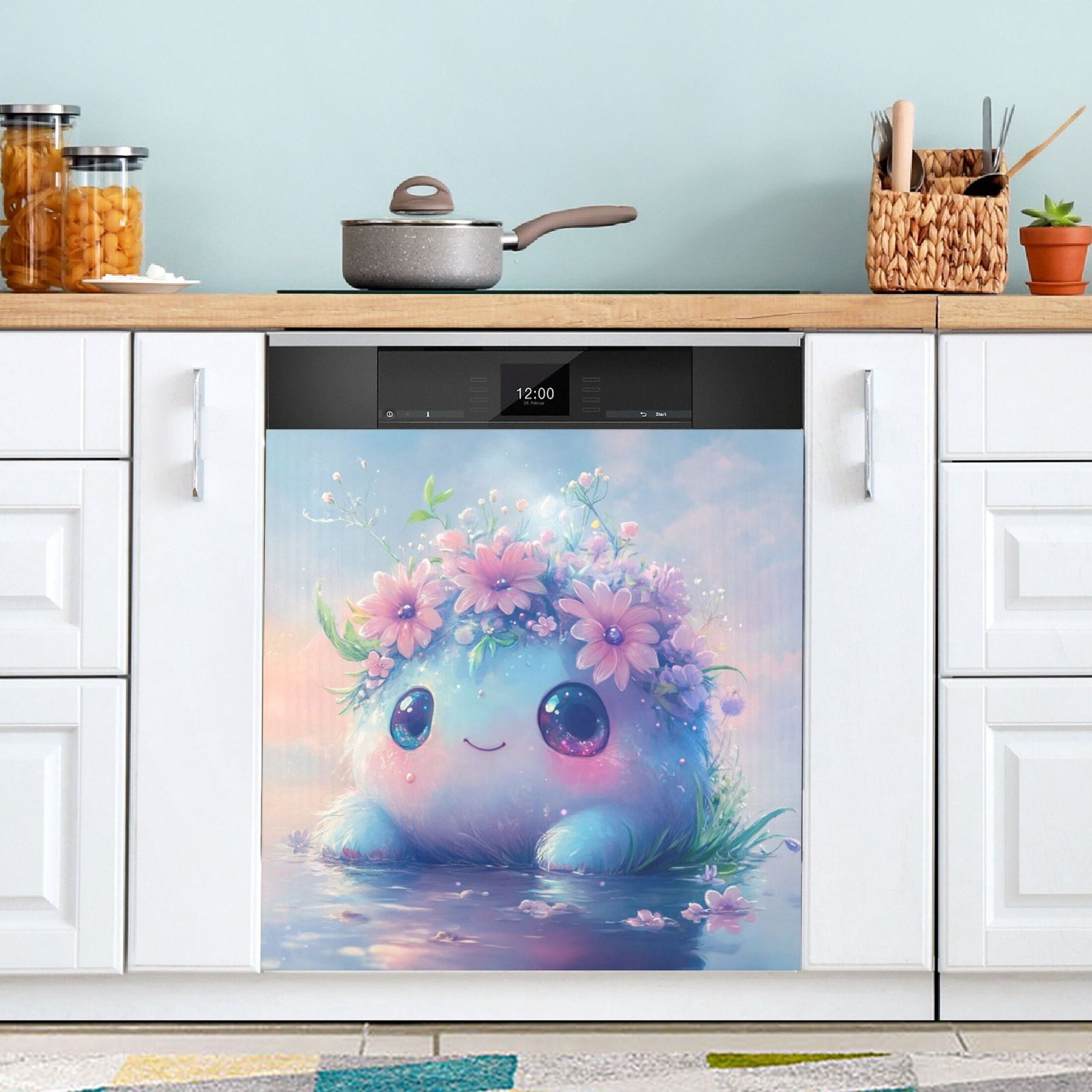 Dishwasher Magnetic Sticker 23x26 Inch Refrigerator Magnetic Sticker Washing Machine Magnetic Sticker Kitchen Panel Magnetic Sticker Home Decor Little Blue Monster