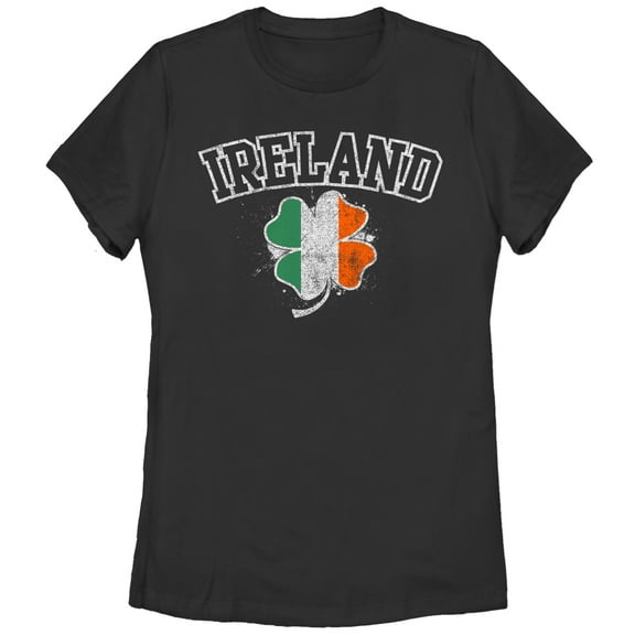 Women's Lost Gods Ireland Flag Shamrock  Graphic Tee Black X Large