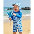 thumbnail image 3 of KIMI BEAR 12 Months Infant Baby Boys One-piece Swimsuit 18 Months Swimwear Full Zipper UPF 50+ Sun Protection Shark Print One Piece Bathing Suit Rash Guard and Hat Beachwear Sunsuit Blue, 3 of 11