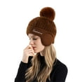 thumbnail image 2 of Women's Winter Knit Beanie with Pom Pom, Plush Lined Ear Flap Hat, Double-Lined Thermal Winter Hat, Soft Wool Blend Cold Weather Cap for Outdoor Activities Brown, 2 of 3