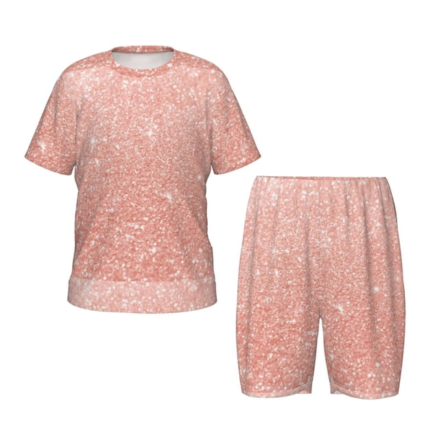 Balery Rose Gold Glitter Conjunto de Pijama Infantil de Manga Corta con Estampado – Ropa de Dormir de Algodón Suave-4X-Large