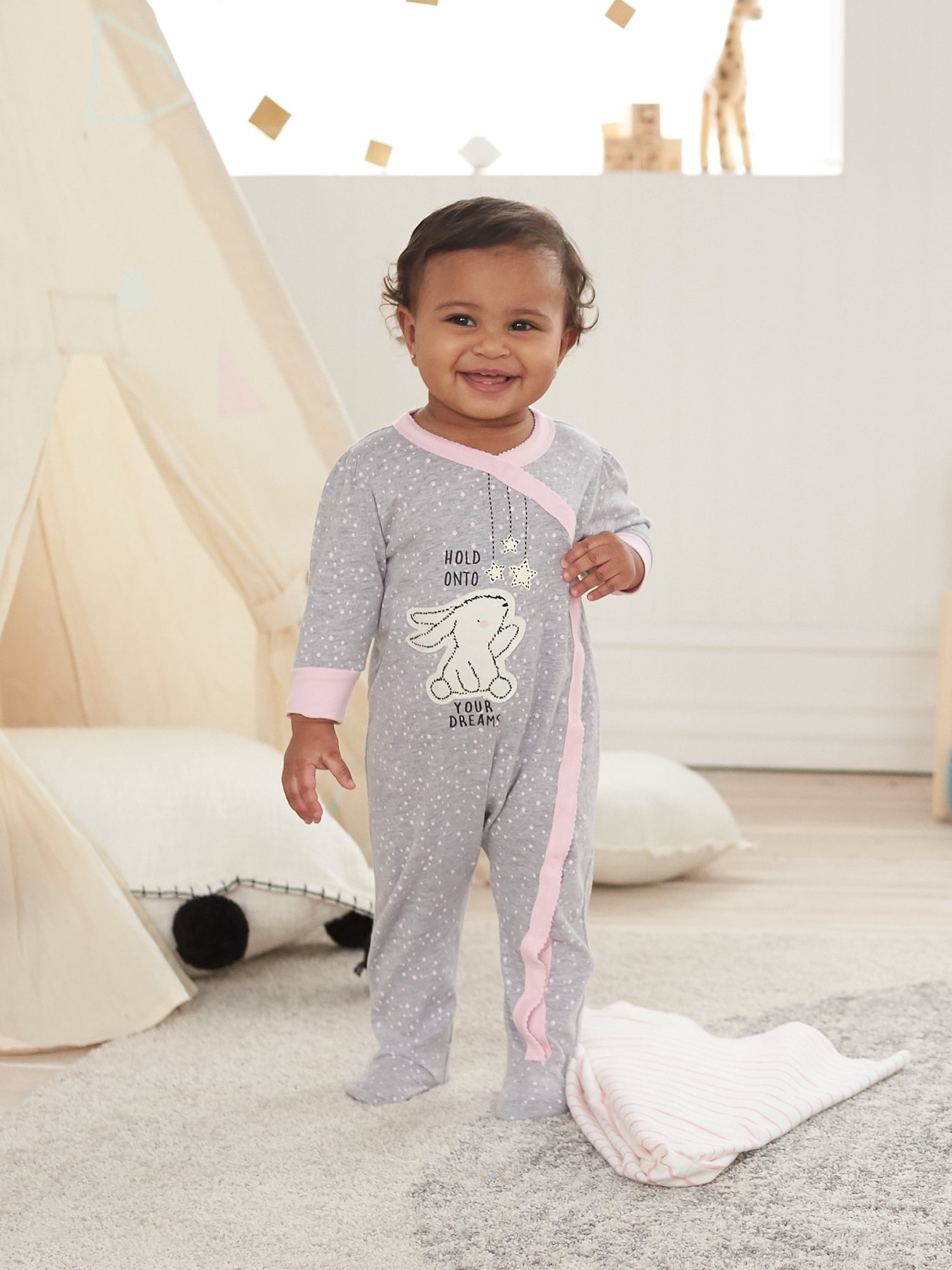 Gerber Baby Girl Sleep 'N Play Footed Pajamas, 4-Pack