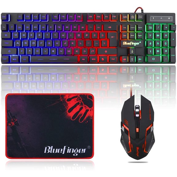 RGB Gaming Keyboard and Backlit Mouse Combo, USB Wired, LED Gaming Set for Laptop PC Computer Game and Work