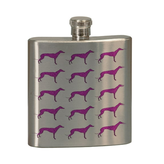 KuzmarK 6 oz. Stainless Steel Pocket Hip Liquor Flask - Greyhound Pink