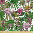 thumbnail image 2 of Ambesonne Plumeria Fabric by the Yard Upholstery, Flamingo Palms Hibiscus, 1 Yard, Green and Pink, 2 of 5