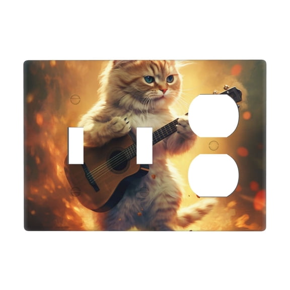 Cute Cat Guitar Switch Cover Decorative Wall Plate 3-Gang 2-Toggle 1-Duplex Standard Size